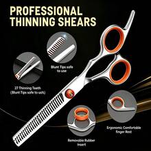 1/2Pcs Professional Hair Scissors Set, 6 Inch Stainless Steel Hair Cutting & Thinning Shears, Orange Finger Ring Design Salon Home Hairdressing Scissors - Orange - View 9
