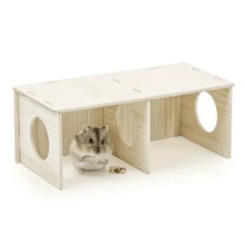 1pc Wooden Hamster Hideout See-Through Nest, Suitable For Hamster And Similar Sized Small Pet Habitat Platform - S - View 5