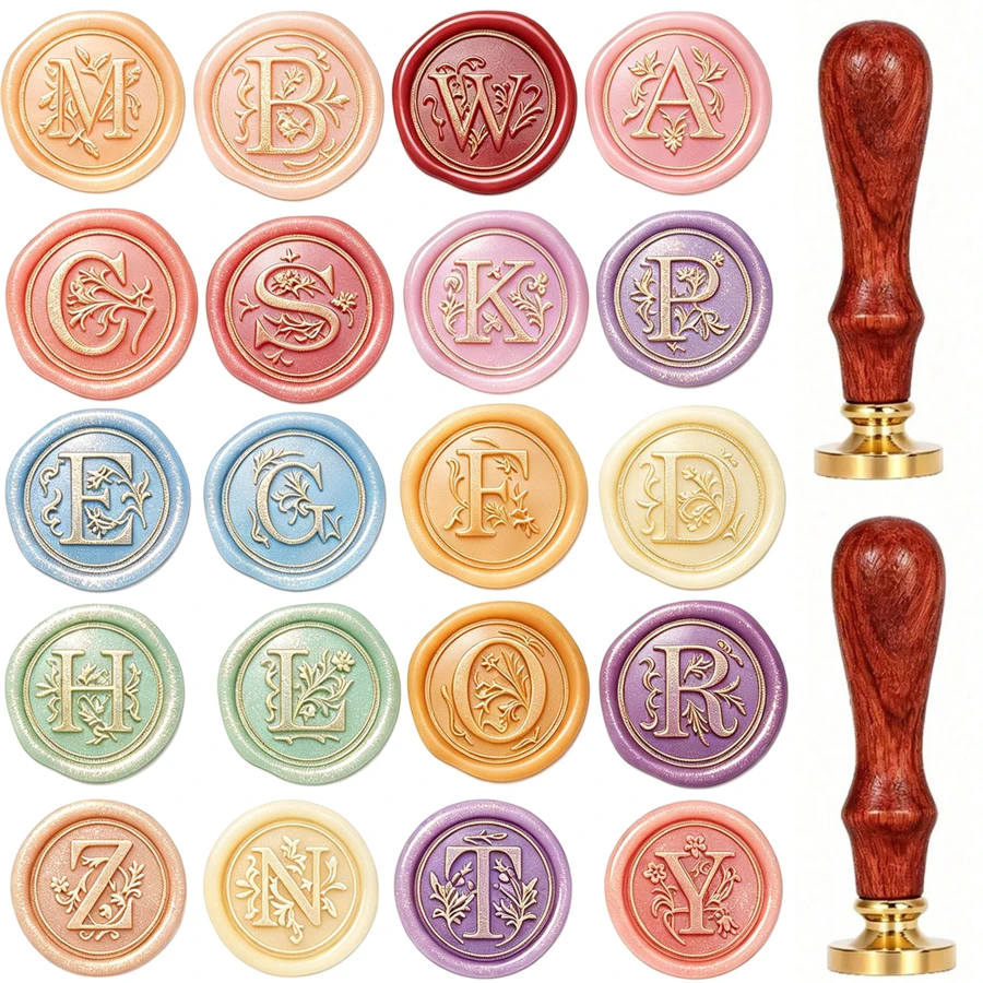 1 buah Kepala Stempel Lilin Kuningan dengan Latar Belakang Bunga Sulur (Gagang Tidak Termasuk, Gagang Dijual Terpisah), Stempel Lilin Huruf Awal