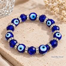 1pc 3 Styles Blue Evil Eye Beaded Stretch Bracelet For Women, Horseshoe Charms & Faceted Beads, Silver Tone Spacers, Boho Stackable Jewelry - Beads - View 6