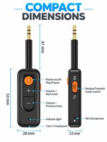 M1 Audio MP3 Bluetooth 5.4 Adapter Bluetooth Audio Receiver Transmitter 2-In-1 Music Receiver - Bluetooth 5.4 Adapter - View 2