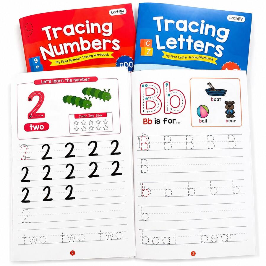 Lachilly Reusable Letter And 1-100 Number Tracing Learning Workbook, Erasable Handwriting Practice Book, Early English And Math Learning Material For Preschool And Kindergarten Children