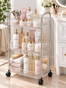 1pc Transparent Mobile Cosmetic Storage Cart, Large Capacity Multi-Functional Bathroom Supplies Display Rack, Bathroom Accessories Storage Shelf, Cosmetic Organizer Rolling Cart, Movable Storage Rack, Suitable For Office, Bathroom - Clear - View 7