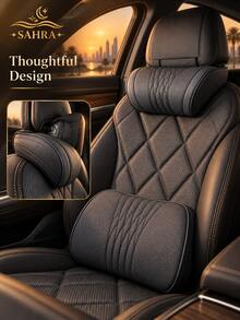 SAHRA 1pc Luxury Nappa Leather Car Neck Pillow, Breathable Perforated Design With Exquisite Embroidery, Built-In Memory Foam Ergonomic Support, All-Season Car Interior Accessory, Suitable For Most Car Models For Long-Distance Driving - A - View 7