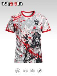 男士巴西足球球衣 T-shirt,耶穌靈感上衣,適合賽事、街頭、派對與日常穿著,適用男士、青少年、球迷,送禮首選 - 白色 - 查看 3