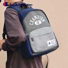 Champion Colorblock Letter Print Backpack, Large Capacity Casual Student School Bag, Lightweight Outdoor Commuter Backpack - Grey - View 4