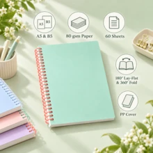 1pc Spiral Notebook A5/B5 Ruled Journal, 80GSM Thickened Ink-Bleed Resistant Paper, 60 Sheets, Flexible Waterproof PP Cover With Contrast Color Coil, 180° Lay-Flat 360° Foldable For Office, College, Writing & Note-Taking - Multicolor 1 - View 3
