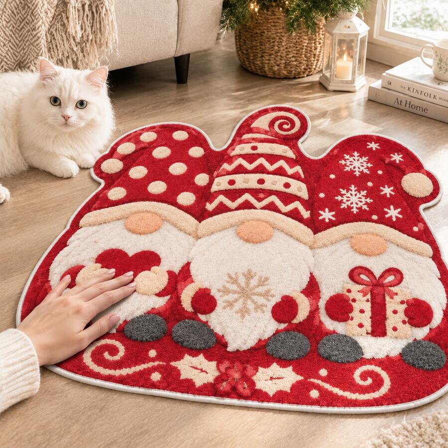 1pc, Winter Christmas Theme Wavy Shaped Rug, 3 Styles Cartoon Gnome Christmas Element Print, Seasonal Decorative Mat, With Holiday Design, Christmas Decoration, Perfect Christmas Gift, Perfect Match For Christmas And New Year Celebration, Decorative Rug, Bedroom Decor, Small Rug, Rug, Home Decor, Living Room Rug, Living Room Small Rug, Bedroom Rug, Living Room Home Decor, Outdoor Rug, Enhance Home Style, Suitable For Adding Family Charm Decoration - Multi-color - View 1