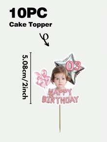 Personalized Photo Cake Topper, Customized Face And Age Happy Birthday Cupcake Toppers, Pink Balloon Birthday Cake Decoration, Customized Photo Cupcake Toppers, Birthday Party Supplies, Dessert Table Decoration - Pink 2 - View 9