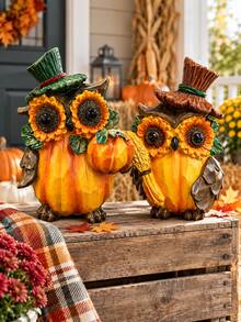 1pc Fall Pumpkin Owl Figurine, Sunflower Eye And Top Hat Design, Cozy Harvest Season Home Decor, Cute Tabletop Ornament For Bookshelf, Coffee Bar, Fireplace Mantel And Thanksgiving Party - New - View 10