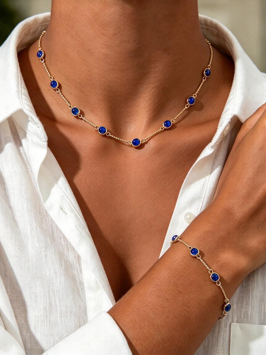 imoli 1 Set Women Jewelry: Rhinestone Anklet & Rhinestone Necklace, Minimalist & Fashionable Design, Suitable For Daily Wear, Casual Occasions, And Gifts