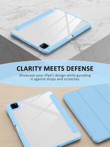 Flip Protective Case Compatible With IPad (A16) 11-Inch 11th Gen 2025, 10th Gen 2022 Solid Color, Auto Wake/Sleep, Compatible With IPad 9/8/7 10.2-Inch, Air 4/5/6/7/8/11-Inch, Protective Case With Pencil Slot, Tri-Fold Stand, Auto Wake/Sleep, Light Blue - Baby Blue - View 5