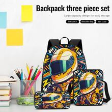 Racing Star Colorful 2D Print 3 Pieces Set, Side Elastic Mesh Pocket Water Bottle Holder, Wide & Thick Breathable Adjustable Shoulder Strap, Fashion Racing Style Commute Travel Picnic Daily Storage Bag - Printed Bag - View 5