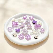 20件紫色可愛風鞋飾（透明蝴蝶結、花朵、熊、星星），適用於打孔拖鞋DIY裝飾配件，完美禮物選擇 - 淡紫色 - 查看 8