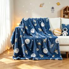 1pc Space Glow In The Dark Blanket Soft Flannel Astronaut Rocket Planet Throw Blanket Comfortable Warm Galaxy Bed Blanket Suitable For Teens And Adults Gift - Multicolor - View 3