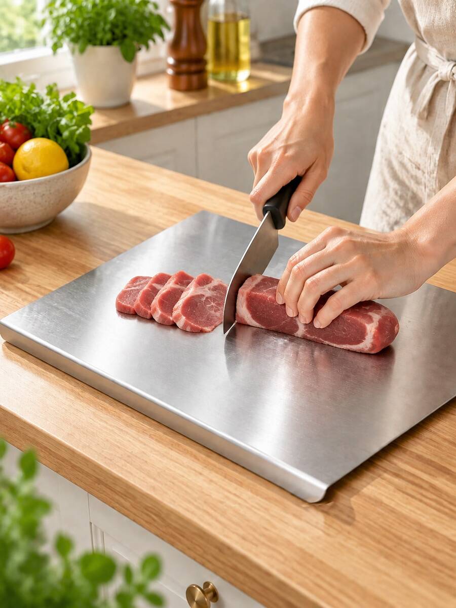 2/1pc Large Stainless Steel Cutting Board, Kitchen Use, Commercial, Non-Slip Double-Sided