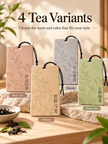 Tea Scented Car Air Freshener Hanging Card, Hanging Fragrance Card Suitable For Rearview Mirror, Closet, Bedroom And Home Scenes, Plant-Based Fragrance Diffuser With Convenient Hanging Ring, Decorative Scent Card, Multiple Tea Scent Options Available - Multicolor - View 4