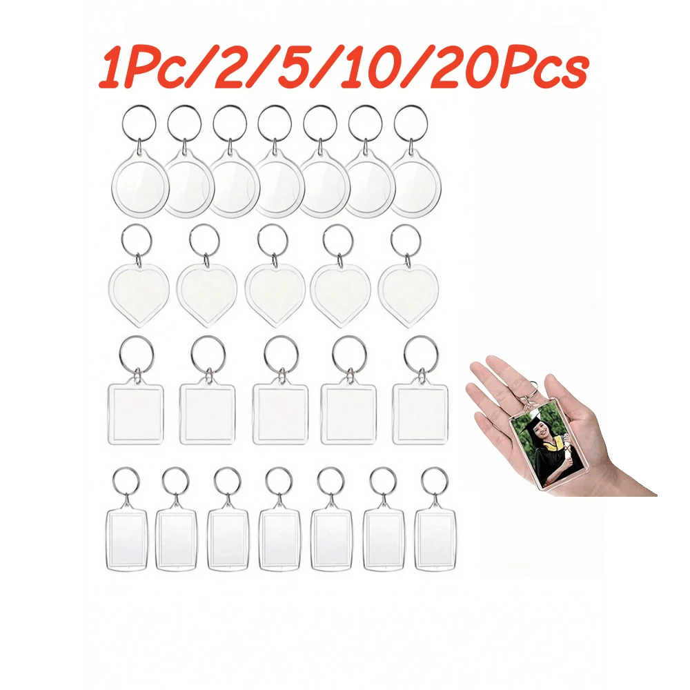 1個/2個/5個/10個/20個 長方形壓克力透明空白鑰匙圈 大頭相片鑰匙圈吊飾 掛飾相框 - 彩色 - 查看 1