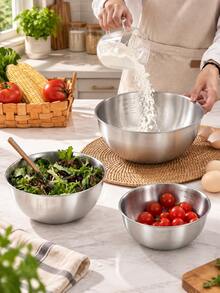 3/1pc Large Stainless Steel Measuring Mixing Bowl, Rust-Proof, Suitable For Salad, Cooking And Baking - View 10
