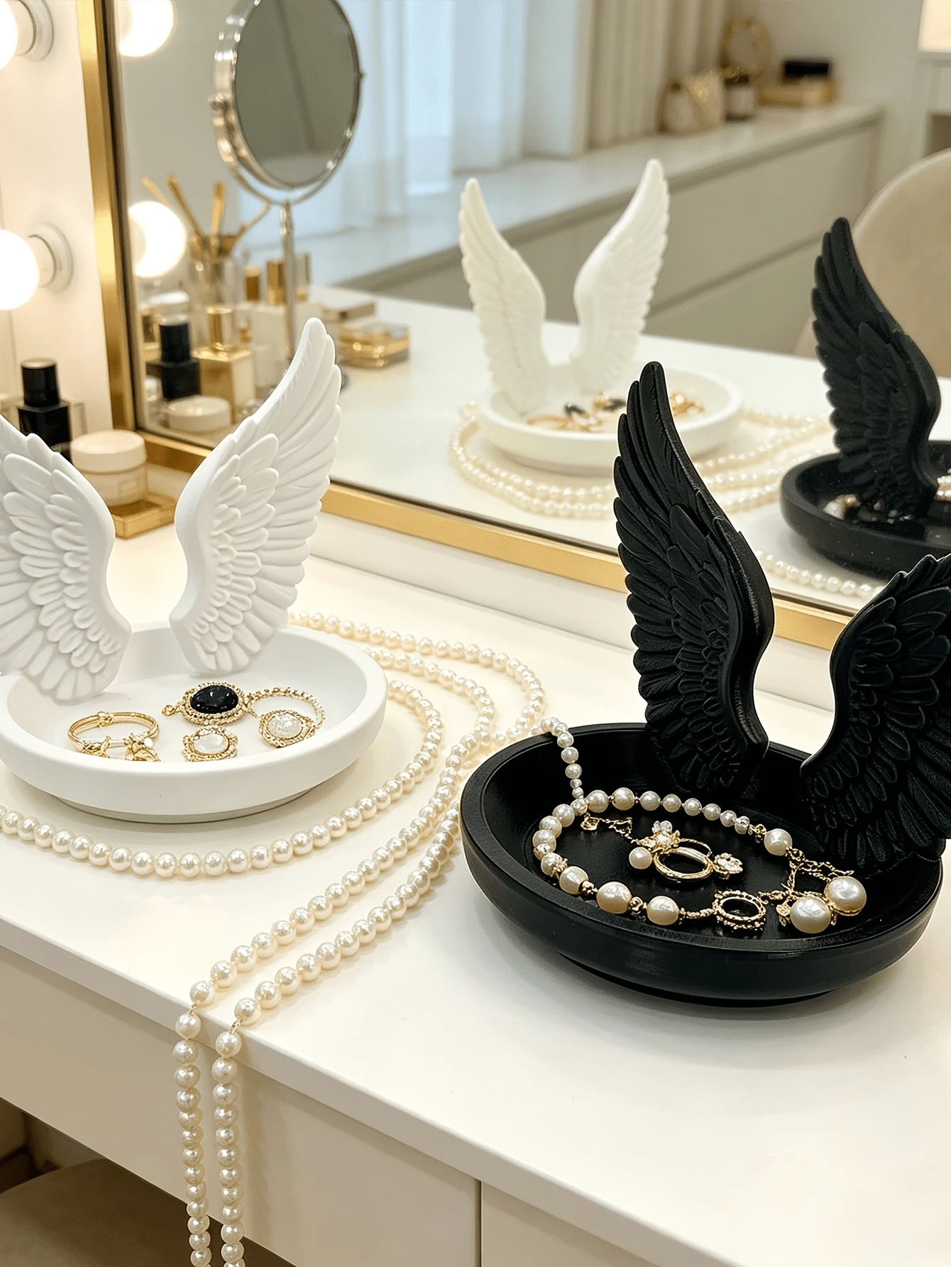 Angel Wings Jewelry Storage Tray, 3D Printed 3D Wing Shaped Desktop Ring Jewelry Necklace Storage Box - Multicolor - View 1