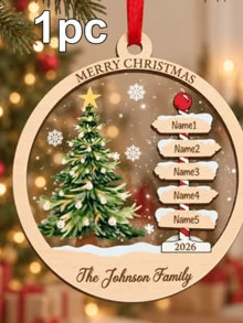 Custom 2-7 Names Round Christmas Tree Signpost Ornament, Festive Personalized Family Name Tree Decoration, Customized Wall Hanging And Holiday Party Decor, Customizable 2026 Christmas Keepsake Gift For Family And Friend, Living Room Decor, Home Decor - Style C - View 8