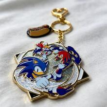 Sonic 1 قطعة سلسلة مفاتيح سونيك، تعليقة حقيبة من المينا المعدنية مع قلادة على شكل نقانق، حلقة مفاتيح بمشبك قلب، إكسسوار حقيبة ظهر كرتوني، هدية تذكارية للمعجبين - متعدد الألوان - مشاهدة 4