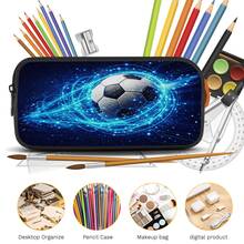 Blue Light Effect Soccer 2D Print 3 Pieces Set, Side Elastic Mesh Pocket Water Bottle Holder, Wide Thick Breathable Adjustable Shoulder Strap, Fashion Sporty Style Commute Travel Picnic Daily Storage Bag - Printed Bag - View 2