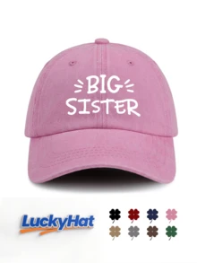 1pc Unisex Washed Vintage Baseball Cap "BIG SISTER" Hand-Drawn Slogan Print Adjustable Distressed Dad Hat Suitable For Casual Family Matching - Sister - View 1