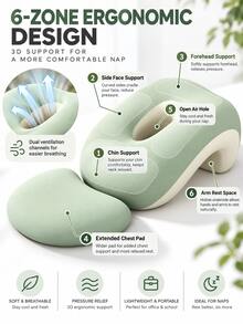 1 buah Bantal Tidur Ergonomis untuk Posisi Telungkup, Bantalan Penopang Wajah, Bantal Istirahat Kantor Portabel, Bantalan Penopang 3D, Hadiah Natal, Halloween, dan Thanksgiving, Cocok untuk Kantor dan Perjalanan - Beraneka warna - View 7