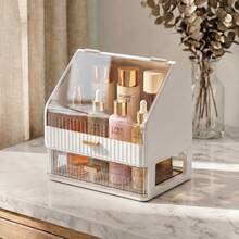 Large Capacity Cosmetic Storage Box With Dust-Proof Lid And Drawers, Multi-Layer Makeup Organizer For Skincare, Lipstick, Perfume And Face Masks - Multicolor - View 11