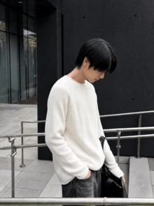 26 New Lightweight Solid Color Casual Cowl Neck Pullover Sweater With Rolled Collar, Short Length Long Sleeve Knit Top For Autumn And Winter - Apricot - View 4