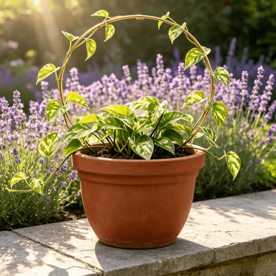 Gold Round Plant Trellis, Suitable For Indoor Potted Climbing Plants, 18.5 Inch High Metal Ring Plant Support Stake, 11.81 Inch Diameter Rust-Resistant Iron Ring Lattice, Decorative Plant Frame, Suitable For Pothos, Orchid, Ivy, Monstera And Other Creeping Plants, Easily Inserted Into Flower Pots, Multiple Packs Available (1pc, 3pcs, 6pcs), For Home Garden Decoration