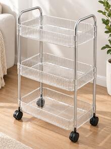 1pc Transparent Mobile Cosmetic Storage Cart, Large Capacity Multi-Functional Bathroom Supplies Display Rack, Bathroom Accessories Storage Shelf, Cosmetic Organizer Rolling Cart, Movable Storage Rack, Suitable For Office, Bathroom - Clear - View 2