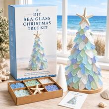 1 Set DIY Sea Glass Christmas Tree Craft Kit, 5 Colors Available, With Starfish Topper, Frosted Glass Pieces, Suitable For Handmade Holiday Gifts, Coastal Home Decor, Bedroom Shelf Display, Holiday Table Centerpiece And Creative Craft Projects - Upgraded Christmas Tree DIY Kit - View 18