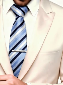 2件組男士復古圖案領帶，商務正式佩斯利條紋提花領帶附領帶夾，婚禮宴會西裝配件 - 藍色斜紋 - 查看 1