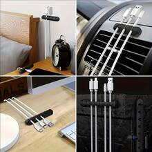 2 buah Klip Pengatur Kabel Multifungsi 7 Slot, dengan Pengelolaan Kabel USB dan Audio - Penahan Kabel untuk Meja, Rumah, Kantor, dan Mobil - Pegangan Kabel yang Aman, Sistem Multi-Slot Cocok untuk Komputer, Mouse, Pengisi Daya Ponsel Pintar - Aksesori Instalasi (Kompatibel) - Hitam - View 4