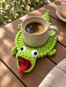 1Pc Handmade Crochet Lizard Coaster & Storage Pad, Cute Reptile Non-Slip Heat Resistant Reusable Drink Mat, Funny Novelty Coffee Tea Mug Pad, Fall Home Kitchen Dining Table Decor, Holiday Gift For Christmas Thanksgiving & Daily Use. Room Decor - Multicolor - View 4
