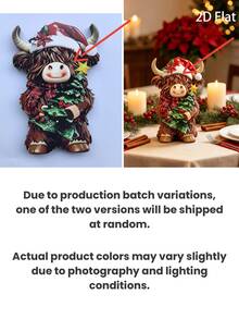 Christmas Highland Cow Figurine – Scottish Style Cow Decor With Christmas Hat – Suitable For Home, Kitchen Or Office Desk Holiday Tabletop Decoration – Christmas Gift For Cow Lovers - Multicolor - View 9