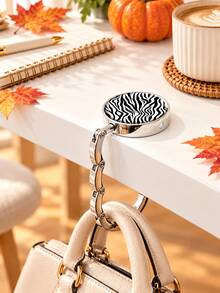 1pc Vintage Round Pattern Bag Hook, Multi-Pattern Metal Folding Table Edge Bag Clip, Portable Desktop Bag Holder, Student Backpack Hook, Sturdy Multi-Function Bag Stand - Multicolor - View 12