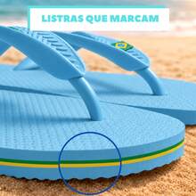 Chinelo Azul Claro Brasil Logo Bandeirinha Listras Feminino Praia Piscina Confortável Confortável Casual  básico  Casual  Praia    Listras laterais    Chinelos  Praia  Férias  Casa - Azul claro - Visão 3