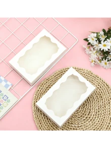 40/25/1pc Disposable Paper Cookie Boxes With Transparent Window - Square Packaging Boxes Suitable For Macarons And Donuts, Perfect For Parties, Birthdays And Holiday Gatherings - Sturdy Food Containers For Candy, Chocolate, Pastries And Party Favors - White - View 3