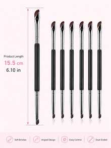 12pcs/6pcs/3pcs Dual-Ended Angled Eyeliner Brush, Dense Soft Bristle Design, Angled Tip For Precise Eye Tail And Uplifted Line Definition, Detail Tip For Inner Corner And Lower Eyelid, Easy Control Without Smudging, Black Handle With Silver Metal Ferrule, Portable Makeup Tool, Suitable For Daily Eye Makeup And Beginner Practice, Easily Create Exquisite Eye Makeup Details - Multicolor - View 2