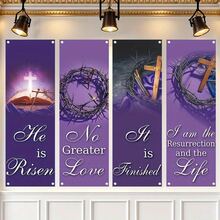 2D Flat Banner, 4 Pieces, Pentecost Holy Spirit Church Banner, Polyester, Red And Yellow Background, Dove And Symbolic Holy Spirit Flame And Radiance Design, Suitable For Church Sanctuary, Commemorating The Descent Of The Holy Spirit - A - View 4