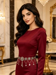 Bohemian Style Carved Metal Waist Decor, Water Drop Pendant Chain Waist Belt, Party Dress Robe Accessory - Silver - View 3