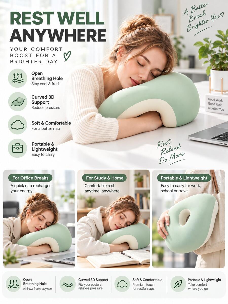 1 buah Bantal Tidur Ergonomis untuk Posisi Telungkup, Bantalan Penopang Wajah, Bantal Istirahat Kantor Portabel, Bantalan Penopang 3D, Hadiah Natal, Halloween, dan Thanksgiving, Cocok untuk Kantor dan Perjalanan - Beraneka warna - View 1