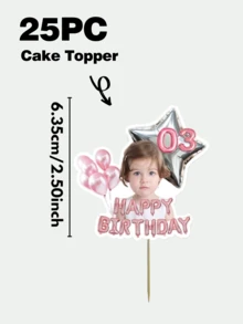 Personalized Photo Cake Topper, Customized Face And Age Happy Birthday Cupcake Toppers, Pink Balloon Birthday Cake Decoration, Customized Photo Cupcake Toppers, Birthday Party Supplies, Dessert Table Decoration - Pink 2 - View 19