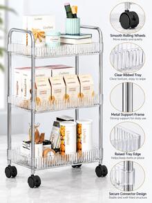 1pc Transparent Mobile Cosmetic Storage Cart, Large Capacity Multi-Functional Bathroom Supplies Display Rack, Bathroom Accessories Storage Shelf, Cosmetic Organizer Rolling Cart, Movable Storage Rack, Suitable For Office, Bathroom - Clear - View 9