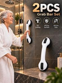 2pcs Bathroom Grab Bars, Strong Suction Cup No-Drill Shower Bathtub Toilet Support Handles, Elderly Assist Standing Support, Removable Home Bathroom Grab Bars - Multicolor - View 10