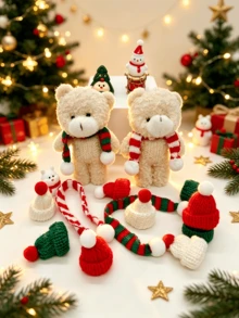 50pcs Mini Knitted Christmas Hats & Scarves Decorations, Christmas Wine Bottle Decor, DIY Handmade Miniature Knitted Toppers, Christmas Tree & Tabletop Holiday Decoration, Assorted Styles - A - View 4