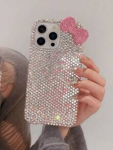 1pc Luxury Fashion Diamond Edge Rhinestone Bow Phone Case Compatible With IPhone 18 Pro Max/18 Pro/17/17 Pro Max/16 Pro Max/15 Pro/14/13/12/11, Perfect As Valentine's Day/Birthday/Mother's Day/Easter Gift For Family/Friends/Sister/Girlfriend - Silver - View 2